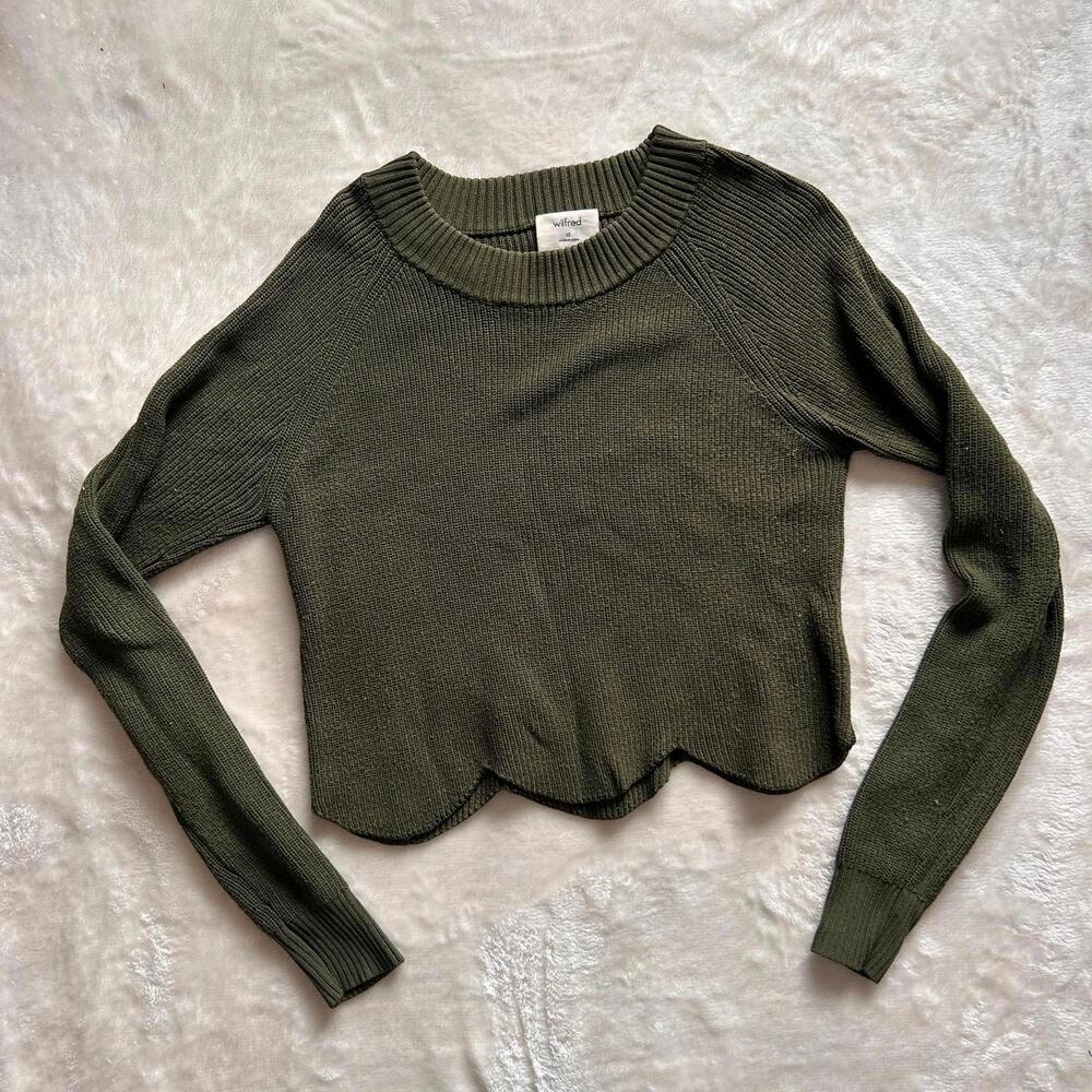 Wilfred Olive Green Cropped Sweater Scallop Women's Size XS